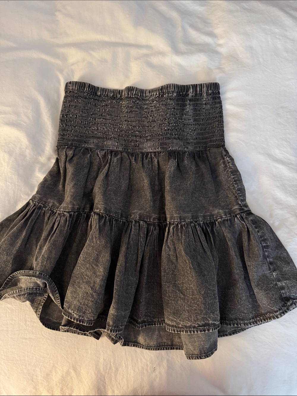 Elan Black-Wash Smocked Tiered Mini Skirt